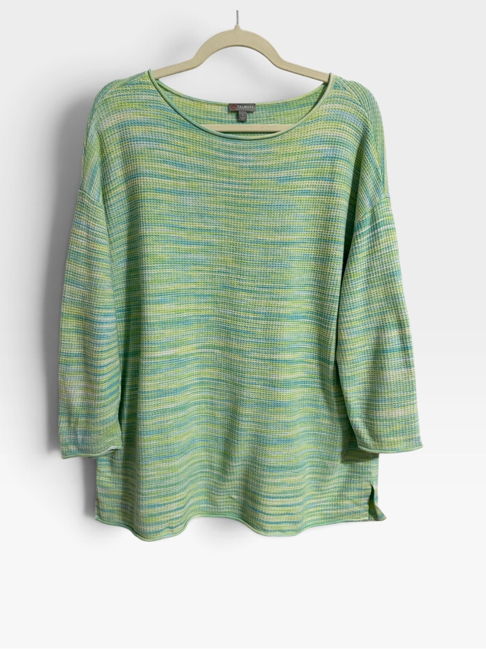 Talbots L Multicolor Green
Waffle Weave Drop Shoulder
Tunic Sweater SZ Large